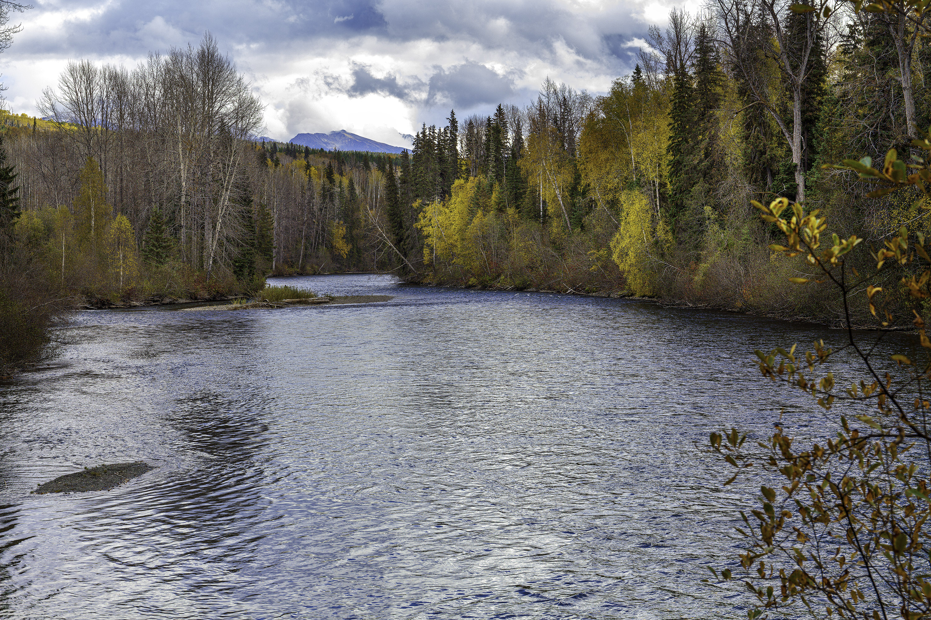 Upper Kispiox River in fall with mountains